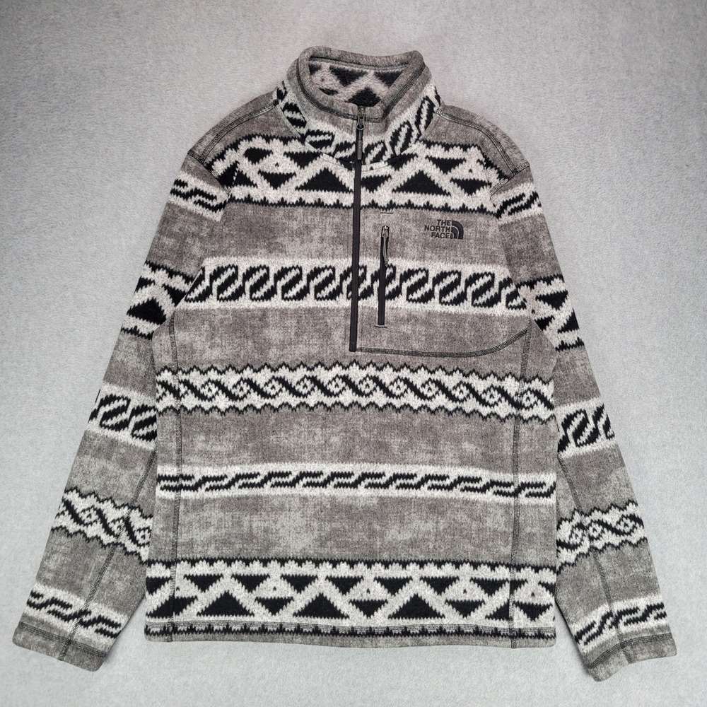 The North Face Fleece Pullover Men L Grey Black Aztec Geometric Quarter Zip